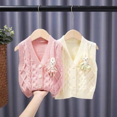 Áo gile len mềm mịn họa tiết thỏ 3D cho bé gái hàng Quảng Châu cao cấp