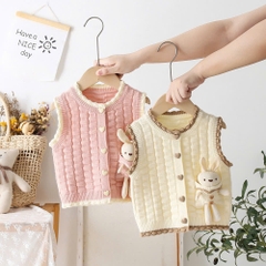 Áo gile len họa tiết chú thỏ đáng yêu cho bé gái sơ sinh