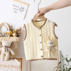 Áo gile len họa tiết chú thỏ đáng yêu cho bé gái sơ sinh