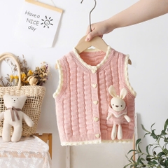 Áo gile len họa tiết chú thỏ đáng yêu cho bé gái sơ sinh