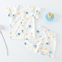 Bộ Cộc Tay Hè Cúc Giữa Cho Bé Trai Bé Gái Vải Cotton Thông Hơi Thấm Hút Mồ Hôi
