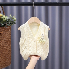 Áo gile len mềm mịn họa tiết thỏ 3D cho bé gái hàng Quảng Châu cao cấp