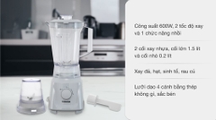 Máy xay sinh tố đa năng Toshiba MX-60T(H) – Công suất 600W, 2 cối xay, lưỡi dao SUS301, an toàn không BPA