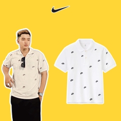 Polo Nike thêu Full Logo Trắng