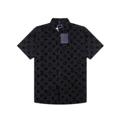 Áo Sơ Mi LV Embossed Monogram Full Đen In Nổi