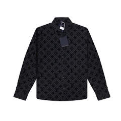 Áo Sơ Mi LV Embossed Monogram Full Đen In Nổi