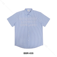 Sơ Mi Burberry Thêu Xanh Ghi Tay Ngắn