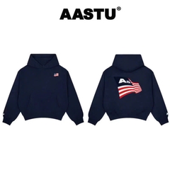 Hoodie Aastu Thêu Xù Flag Logo (Xanh)