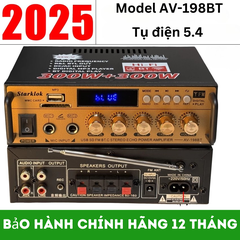 Amply Karaoke Bluetooth Starklok AV-198BT – Công suất 300W+300W, Hát Karaoke Hay, Hỗ trợ USB/Thẻ Nhớ/FM, Bảo hành 12 tháng