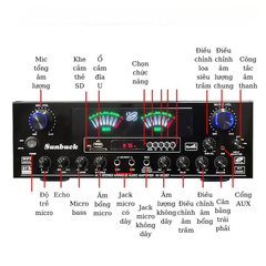 Amply bluetooth GUNSSI SUNBUCK AV-888BT công suất đỉnh dễ dàng bố trí cùng hệ thống loa karaoke gia đình