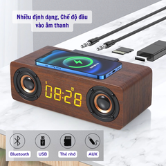 Loa Gỗ Bluetooth Tích Hợp Sạc Không Dây, Dung Lượng Pin 12000mAh