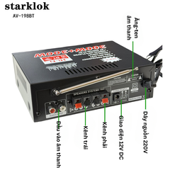 Amply Karaoke Bluetooth Starklok AV-198BT – Công suất 300W+300W, Hát Karaoke Hay, Hỗ trợ USB/Thẻ Nhớ/FM, Bảo hành 12 tháng