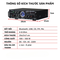 Amply mini Gunssi bluetooth 339BT/12V âm thanh sắc nét-khuyếch đại chất lượng cao-karaoke gia đình