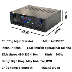 Amply Starklok AV-999BT–Âm Thanh Rõ Nét-Hỗ Trợ Bluetooth-Kết Nối Loa Ngoài- Amply Karaoke Gia Đình