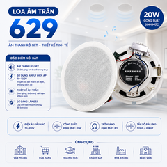 Loa âm trần 629 Công suất định mức 20w, Loa âm trần sử dụng amply điện áp chuyên dụng