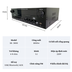 Amply Gunssi Sunbuck SR-3800-công suất đỉnh-chống nhiễu-kết nối Bluetooth-amply gia đình-quán cafe