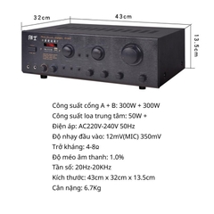 Amply Gunssi AV-602 có công suất lớn-khả năng tái tạo âm thanh-kết nối bluetooth-bảo hành 12 tháng