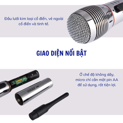Micro Karaoke AK-308 Kép Có Dây/Không Dây – Cắm Amply, Loa Bluetooth, Bắt Sóng Ổn Định