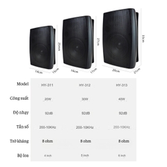 Loa treo tường GUNSSI HY-313-công suất 40W-thích hợp treo phòng khách-văn phòng-bảo hành 12 tháng