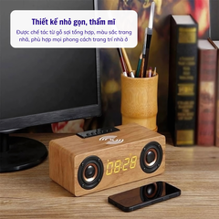 Loa Gỗ Bluetooth Tích Hợp Sạc Không Dây, Dung Lượng Pin 12000mAh