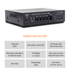 Amply bluetooth cho loa âm trần LDZS 90bt, công suất 120W, 70-100v