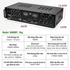 Amply Sunbuck 6080BT Bluetooth 5.0 – Công Suất Lớn, Hỗ Trợ USB/SD/Optical, Âm Thanh Mạnh Mẽ Cho Gia Đình & Karaoke