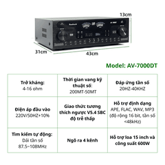 Amply Sunbuck AV-7000BT Chính Hãng 2600W, 4 Kênh, Bluetooth 5.4, DSP Thông Minh