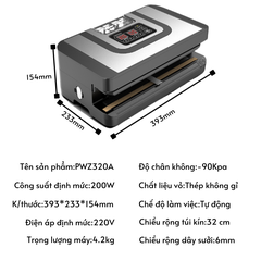 PWZ320A Máy Hút Chân Không Thực Phẩm – Hút Mạnh, Đường Hàn Rộng, Bảo Quản Tươi Lâu