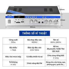 Amply SAST SA-9010 150W, Hỗ Trợ Bluetooth/ USB/ Thẻ SD/ AUX, Amply Chia 2 Vùng Âm Thanh, Hỗ Trợ Đài FM