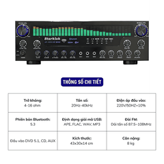 Amply Karaoke Starklok AV-8000SW, Amply Gia Đình Bluetooth 5.3, Hỗ Trợ 2 Cổng Sub