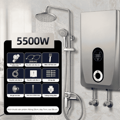 Máy nước nóng trực tiếp Gunssi DSK-55-có bơm tăng áp-tích hợp nhiều chức năng an toàn-chống rò rỉ