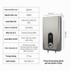 Máy nước nóng trực tiếp Gunssi DSK-55-có bơm tăng áp-tích hợp nhiều chức năng an toàn-chống rò rỉ