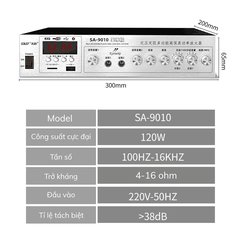 Amply SAST SA-9010 Công suất 120w, Hỗ Trợ Bluetooth/ USB/ Thẻ SD/ AUX, Amply Chia 2 Vùng Âm Thanh