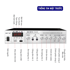 Amply SAST SA-9010 Công suất 120w, Hỗ Trợ Bluetooth/ USB/ Thẻ SD/ AUX, Amply Chia 2 Vùng Âm Thanh