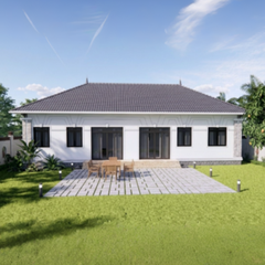 V338 | Bản vẽ thiết kế mẫu nhà vườn cấp 4 mái Nhật rộng rãi 4 phòng ngủ, kích thước 20x9m, bản in A3 đẹp, có phối cảnh 3D