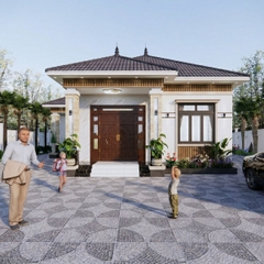 V712 | Bản vẽ thiết kế Full hồ sơ mẫu nhà mái Nhật tân cổ điển 1 tầng 4 phòng ngủ, kích thước 12x15m, bản in A3 đẹp, phối cảnh 3D