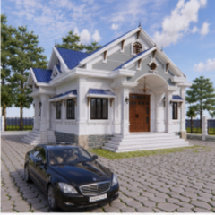V361 | Bản vẽ thiết kế Kiến trúc mẫu nhà vườn mái Thái 1 tầng 4 phòng ngủ, kích thước 11.5x13.5m, bản in A3 đẹp, phối cảnh 3D