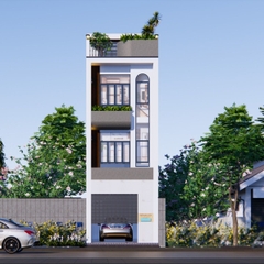 V522 | Bản vẽ thiết kế Full hồ sơ mẫu nhà phố 3 tầng 1 tum, kích thước 4.2x15.5m, 3 phòng ngủ, bản in A3 đẹp, phối cảnh 3D