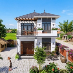 V923 | Bản vẽ kiến trúc mẫu thiết kế nhà mái Nhật 2 tầng 6 phòng ngủ kích thước 7,8x15,8m