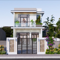 V695 | Bản vẽ thiết kế Full hồ sơ mẫu nhà phố hiện đại 2 tầng 2 phòng ngủ, kích thước 6x15m, bản in A3 đẹp, phối cảnh 3D