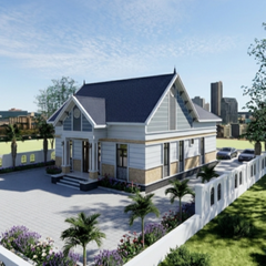 V728 | Bản vẽ thiết kế mẫu nhà mái Thái sang trọng, 1 tầng 4 phòng ngủ, kích thước 9.8x18.6m, bản in A3 đẹp, có phối cảnh 3D