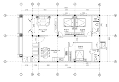 V788 | Bản vẽ thiết kế Mặt Bằng mẫu nhà mái Nhật 2 tầng, 3 phòng ngủ, kích thước 8x15m, không gian mở tầng 2, in A3 đẹp