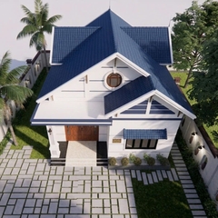 V382 | Bản vẽ thiết kế mẫu nhà cấp 4 mái Thái Tân cổ điển 3 phòng ngủ, kích thước 8.5x14.3m, bản in A3 đẹp. có phối cảnh 3D