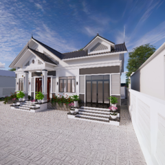 V355 | Bản vẽ thiết kế mẫu nhà cấp 4 mái Thái Tân cổ điển 4 phòng ngủ, kích thước 15x10m, bản in A3 đẹp, có phối cảnh 3D