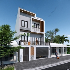 V932 | Bản vẽ thiết kế Full hồ sơ mẫu nhà phố hiện đại 3 tầng 3 phòng ngủ, kích thước 7x15m, in A3 đẹp, phối cảnh 3D
