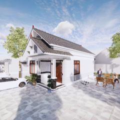 V279 | Bản vẽ thiết kế Full hồ sơ mẫu nhà mái Thái hiện đại 1 tầng 2 phòng ngủ, kích thước 6x12m. bản in A3 đẹp, phối cảnh 3D