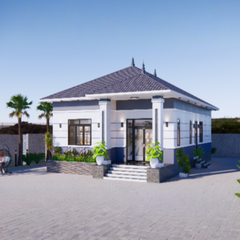 V573 | Bản vẽ thiết kế mẫu nhà cấp 4 mái Nhật hiện đại, 3 phòng ngủ, kích thước 8x13m, bản in A3 đẹp, có phối cảnh 3D