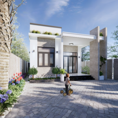 V678 | Bản vẽ thiết kế Full hồ sơ mẫu nhà mái bằng hiện đại 1 tầng 3 phòng ngủ, kích thước 7x16.5m, bản in A3 đẹp, phối cảnh 3D