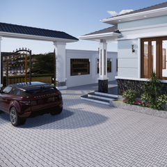 V386 | Bản vẽ thiết kế Full hồ sơ mẫu nhà cấp 4 mái Nhật tân cổ điển 3 phòng ngủ, kích thước 8x14.5m, in A3 đẹp, phối cảnh 3D