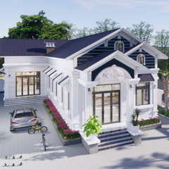 V376 | Bản vẽ thiết kế Full hồ sơ mẫu nhà mái Thái sang trọng 1 tầng 3 phòng ngủ, kích thước 11x24m, bản in A3 đẹp, phối cảnh 3D